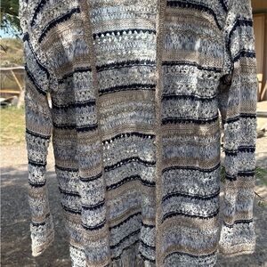 Chico's Blue and Tan Striped Cardigan size 2